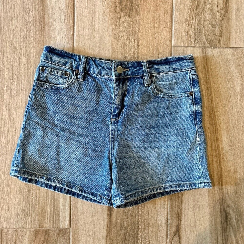RSQ Denim Bermuda Shorts Size 12 Medium Wash Blue 5-Pocket Button